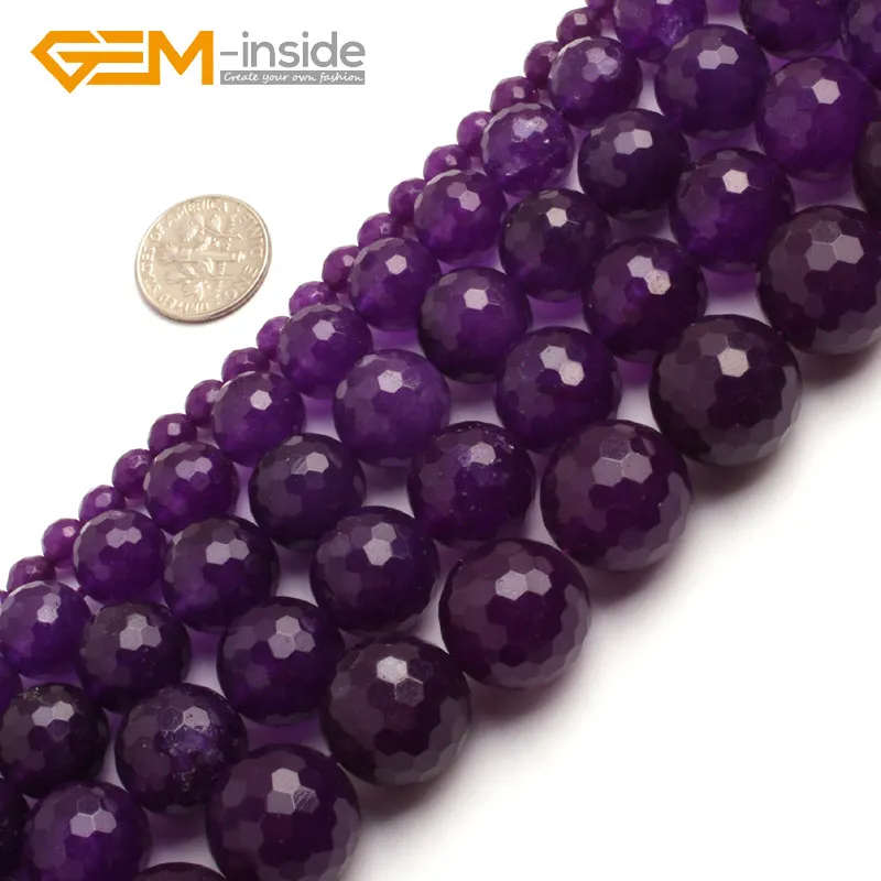 

4-18mm Round Faceted Dark Purple Jades Gem stone Beads For Jewelry Making Beads Strand 15" DIY Wholesale Gem-inside