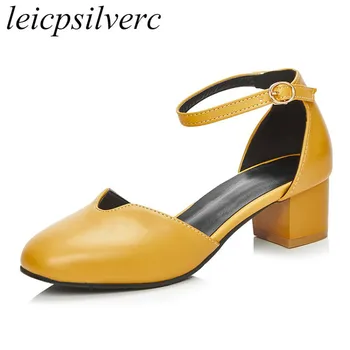 

Women Pumps Shoes High Heels Sexy New Fashion Square Heel Square Toe 2018Spring Autumn Pu Buckle Casual Party Shoes Black White