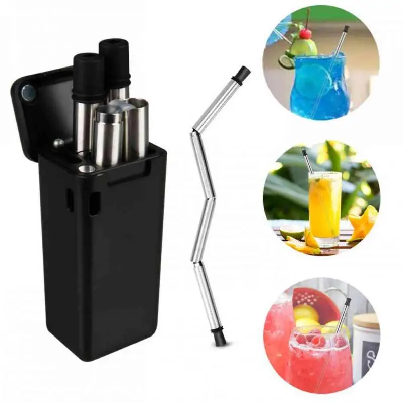 

Foldable Drinking Straw Collapsible Reusable Straw With Keychain Hole Travel Outdoor Household Home Kitchen Bar Accessories