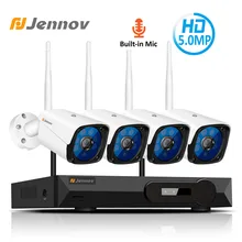 Jennov 4CH 5MP аудио видеонаблюдение Беспроводной NVR комплект камеры безопасности Система видеонаблюдения H.265 WiFi HD уличная IP камера IP66