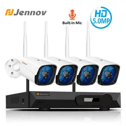 Jennov 4CH 5MP аудио-видео наблюдения Беспроводной NVR комплект безопасности Камера Системы набор для видеонаблюдения H.265 Wi-Fi HD открытый IP Камера