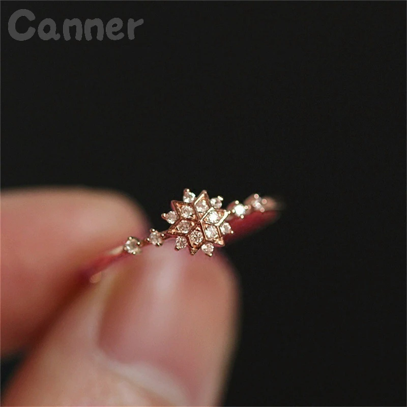 

Canner Unique Snowflake Rings Delicate Wedding Crystal Rhinestone Rings For Woman Girls Floral Finger Rings Gifts A30