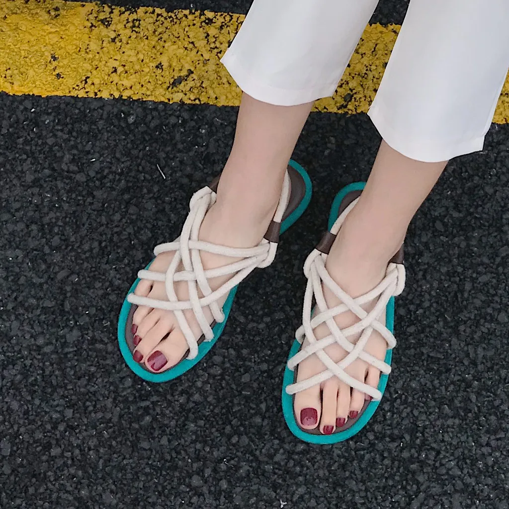 

2019 Women Sandals New Summer Casual Hemp Rope Beach Open Toe gladiator Sandals Ladies Female Shoes Woman Flat Sandalia Feminina
