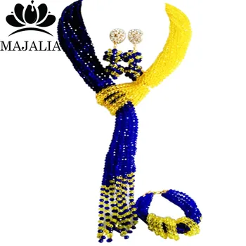 

Majalia Classic Nigerian Wedding African Jewelery Set Royal blue and Yellow Crystal Necklace Bride Jewelry Sets 8JU014