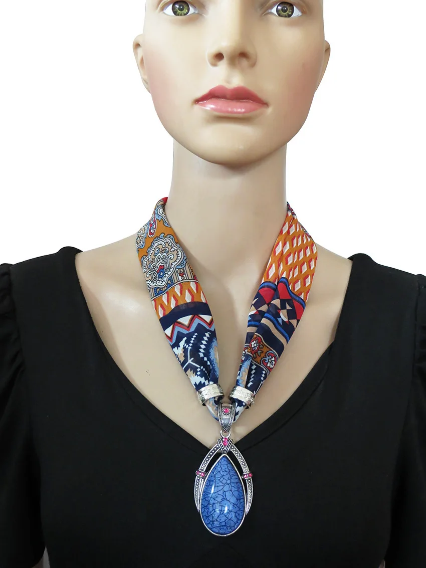 Бренд печатных шифон из смолы в виде капли воды кулон женский шарф ожерелье s Мода простой короткое ожерелье кулон подарок на День Благодарения - Окраска металла: N76E