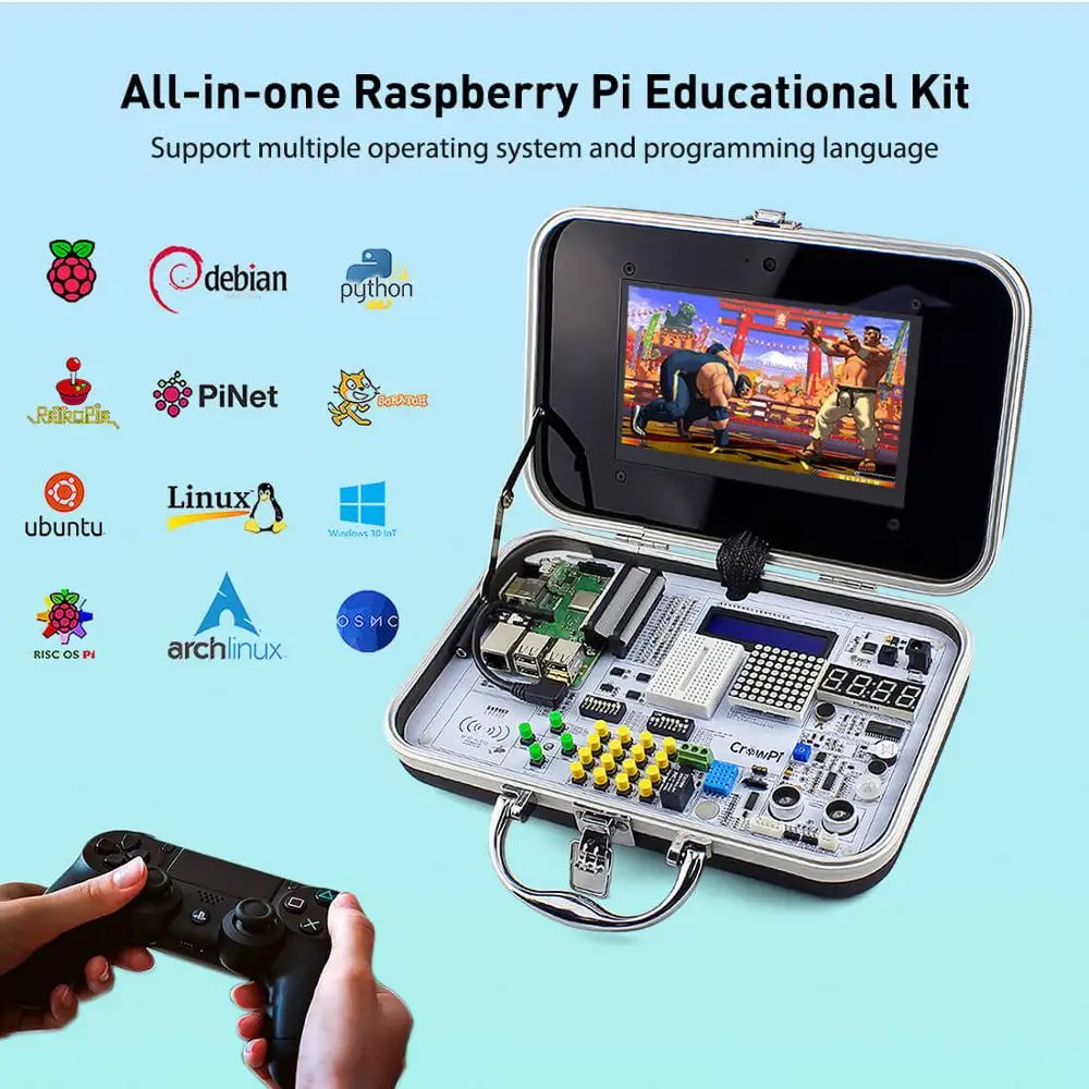 US $210.98 Elecrow Crowpi Educational Learning Kit 7 HD Touchscreen LCD Display Compact 7 Inch Raspberry Pi 4 Programable LED Display