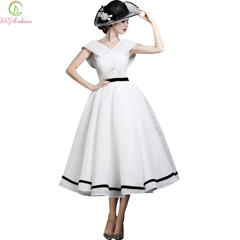 

Vestidos New Fashion Banquet Elegant Lady White Evening Dress Retro Palace A-line Tea-length Party Gown Custom Formal Dresses