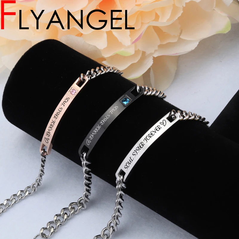 

FLYANGEL Best Sister Bracelet Jewelry Cute Engraved Soul Sister Forever Bracelet For Best Sister Best Friends Gifts