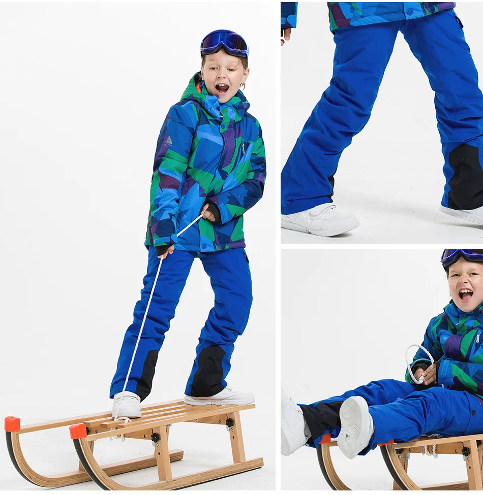 VECTOR Boys Girls Ski Suits Warm Waterproof Children Skiing Snowboarding Jackets + Pants Winter Kids Child Ski Clothing Set 15