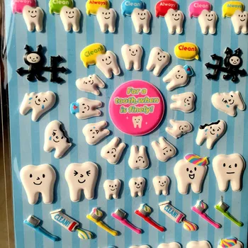 

New High quality Cute molar shaped cartoon teeth losing tooth fairy puffy plastic sticker for Dentist dental gift kids scrapbook