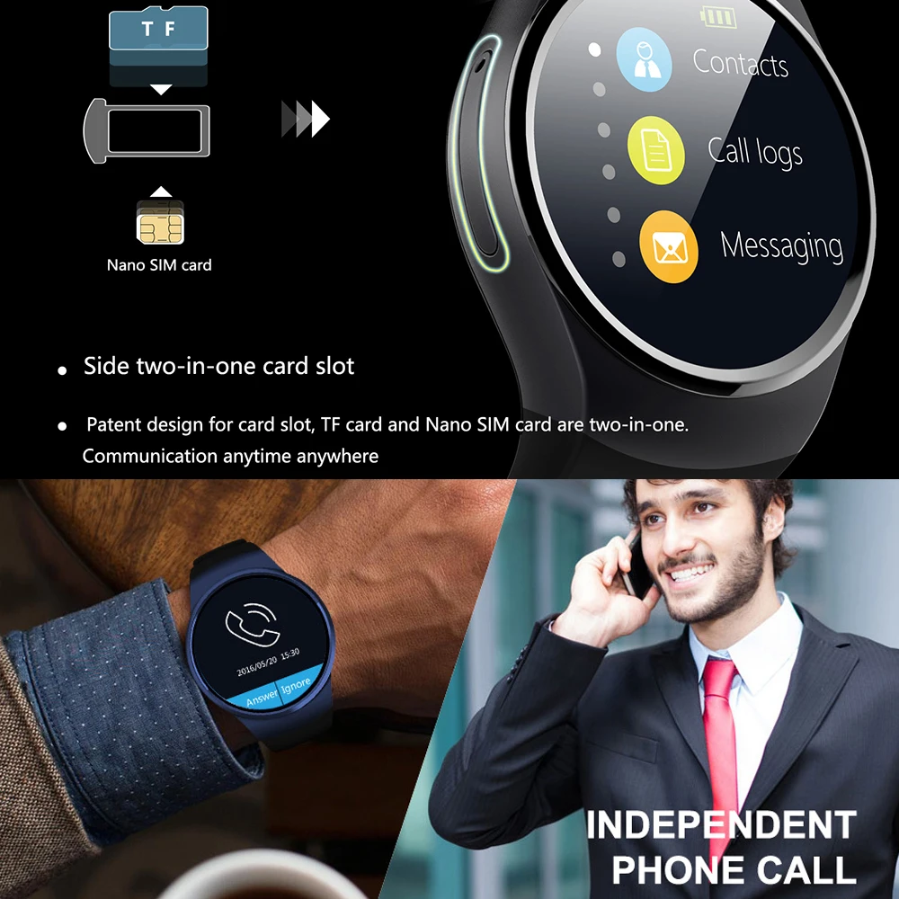 Мужские умные часы LEMFO KW18 с поддержкой sim карты TF Bluetooth пульсометром шагомером