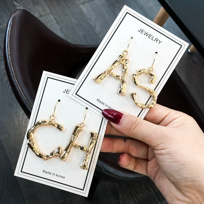 

2018 new arrival luxury exaggerated metal letter AS CH earring fashion temperament earring