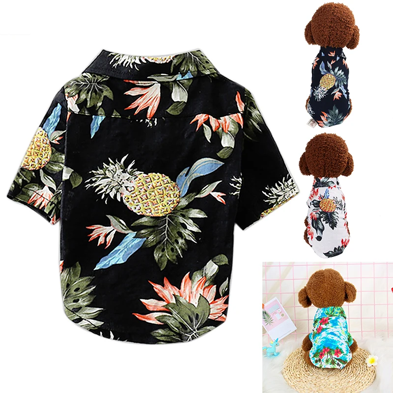 

1*Pet Shirt Black Beige Green Cotton Dog Cat Clothing Shirt Puppy Hawaii Printed Coat Spring Summer Apparel