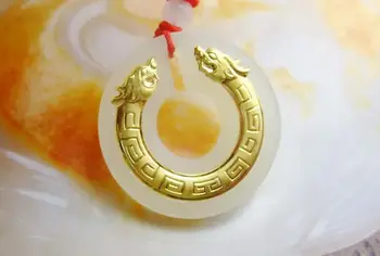 

3D gold inlay and Tian Yu Shuanglong play bead pendant H2667#