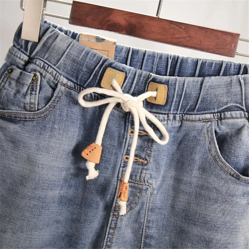 Большие размеры женские джинсовые широкие джинсы брюки весна осень Повседневные Джинсы бойфренда для женщин уличная Высокая талия мама джинсы Q1679