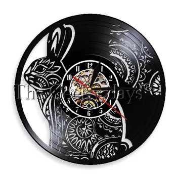 

1Piece White Rabbit Wall Clock Vinyl LP Record Time Clock Animals LED Light Zoo Decor Vintage Timepiece For Children Gift