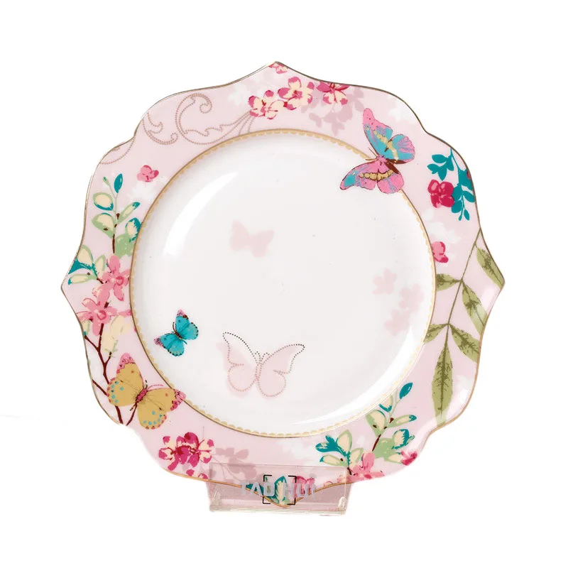 

Bone China Plate Dinner Tray Flower Shape Flat Dish Pastoralism Steak Dish Butterfly Dessert Home Decoration Christmas Gift 1pcs