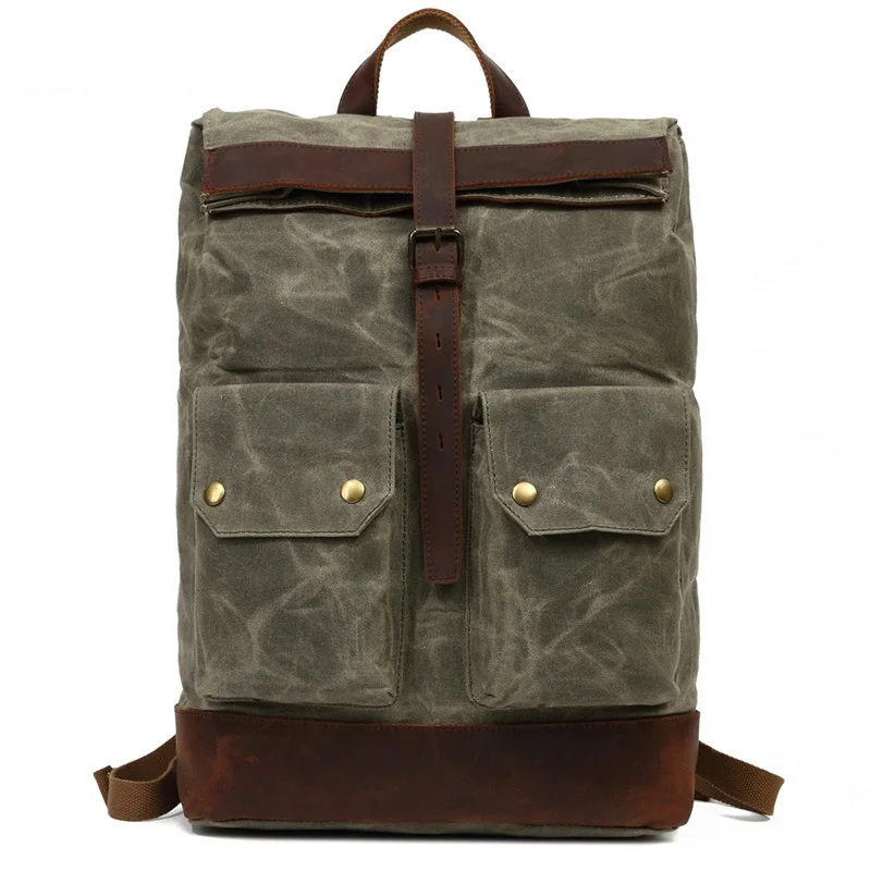 

WILIAMGANU Crazy Horse Skin Retro Men Backpack Waterproof Luxury Canvas Large Capacity Rucksack Genuine Leather Backpack Travel