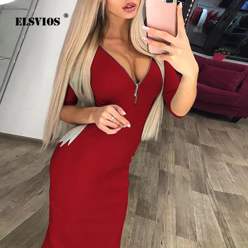 Элегантное офисное платье ELSVIOS 2XL на молнии с круглым вырезом весеннее однотонное