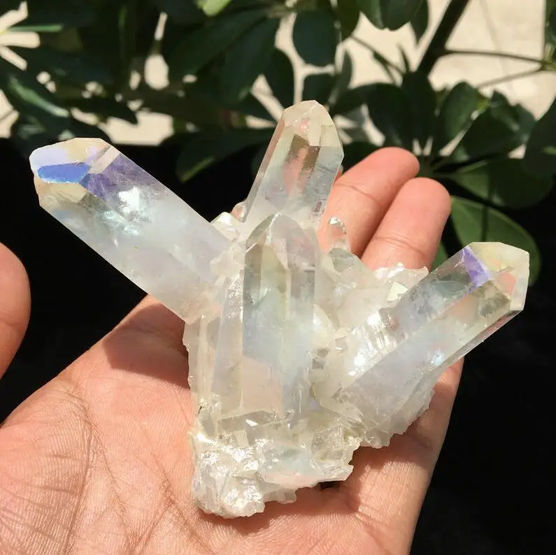 Baratos Raro hermoso blanco llama aura cuarzo cristal clúster espécimen