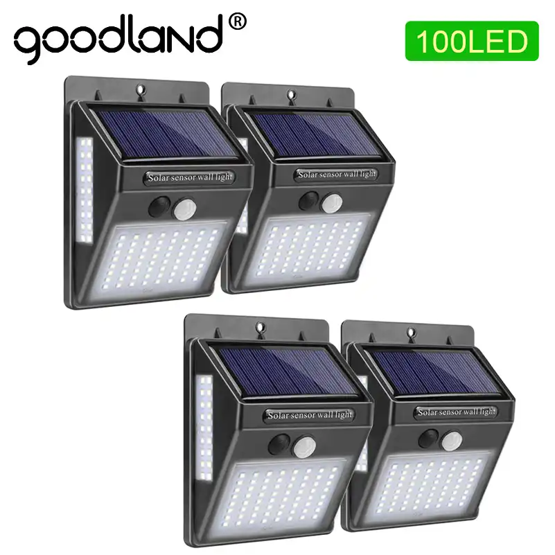 Goodland 100 светодиодный солнечный свет уличные садовые на солнечных батареях лампа с питанием от солнечных лучей водонепроницаемый PIR датчик д...