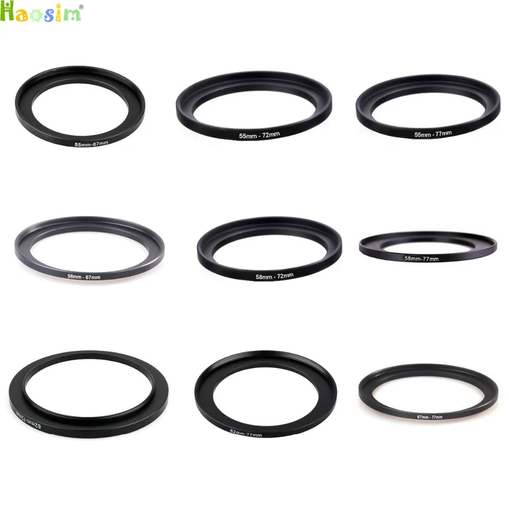 

55-67 55-72 55-77 58-67 58-72 58-77 62-72 62-77 67-77mm Metal Step Up Rings Lens Adapter Filter Set