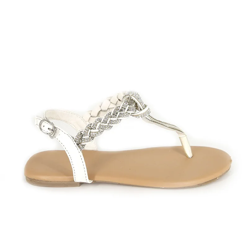 

2019 summer new style simple and simple woven sandals women comfortable rhinestones chain decoration large size casual sandals