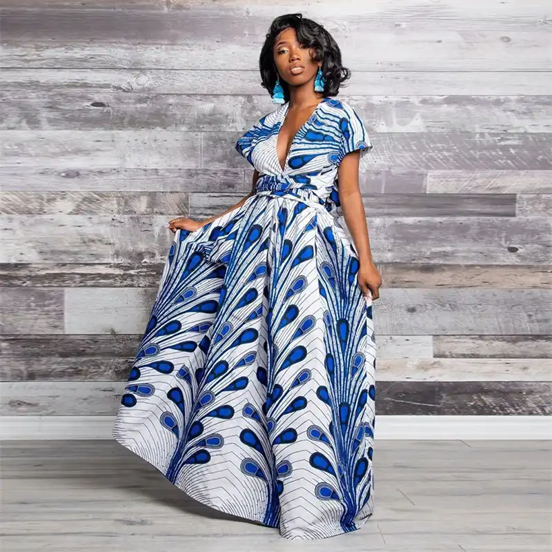 blue and white african print dresses