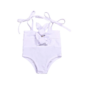 

Child Baby Kids Girl Striped One Piece Swimsuit Solid Print Swimwear Beachwear Bathing Suit 0-24M