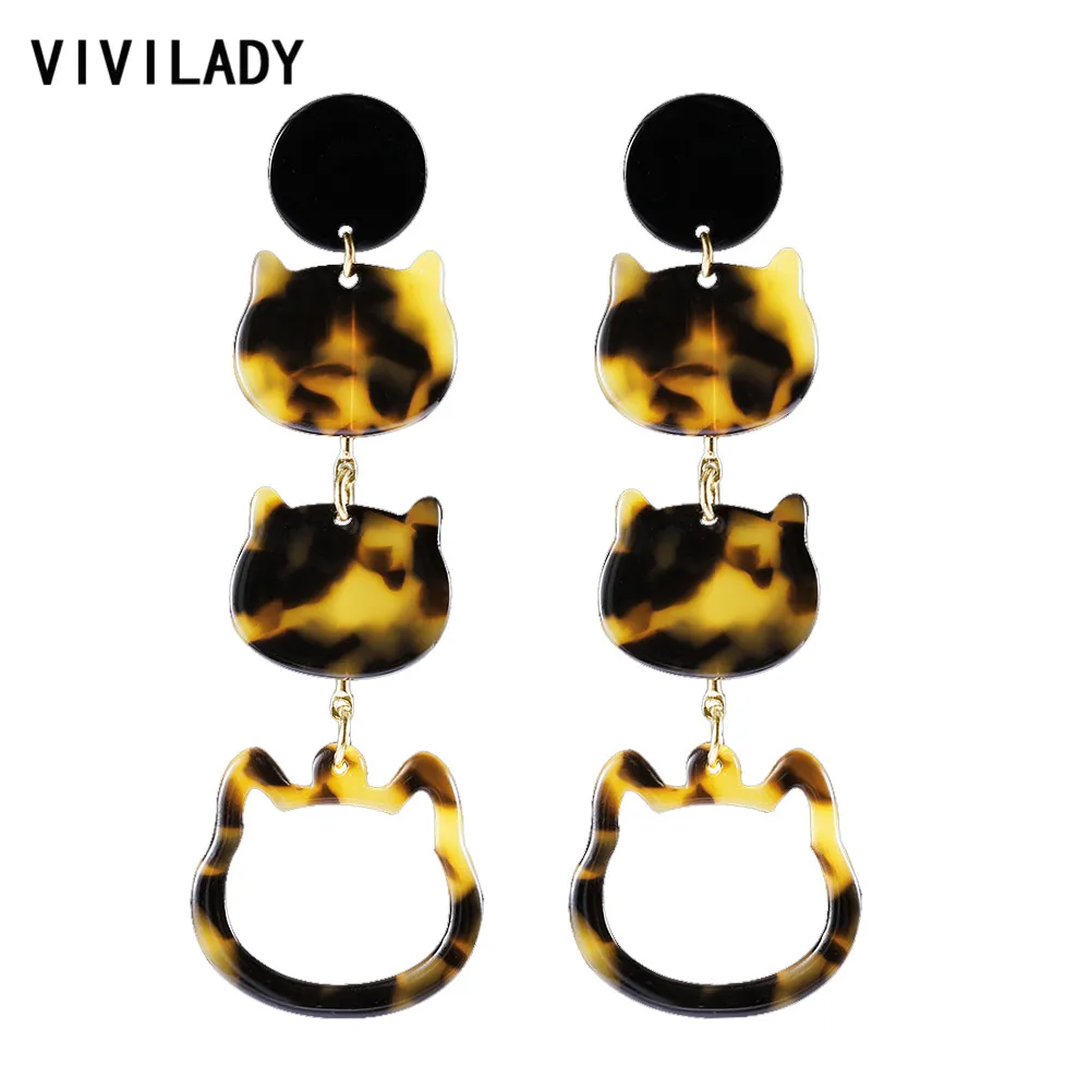 VIVILADY милый кот многоуровневый акриловый длинный кулон женские сережки с