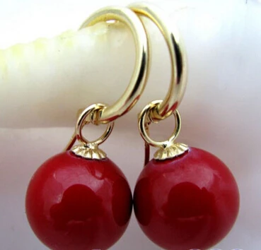 

hj 00538 16mm round red shell pearl dangle earring
