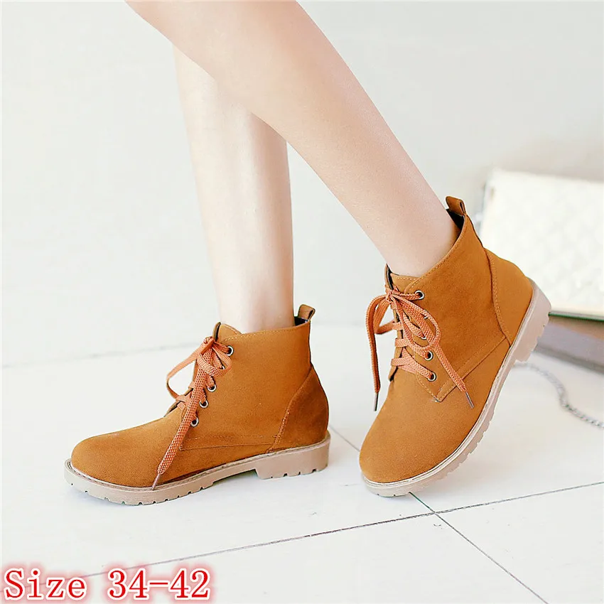 

Spring Autumn Winter Flat With Women Ankle Boots Lace Up Casual Shoes Woman Short Boots High Quality Plus Size 34-40.41.42 botas