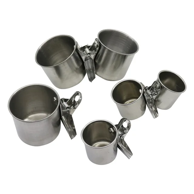 1 Pcs New Bird Feeder Cups Food Water Feeding Bird Double Cups With Clip Stainless Steel Parrot Cage Stand Bird Supplies 6