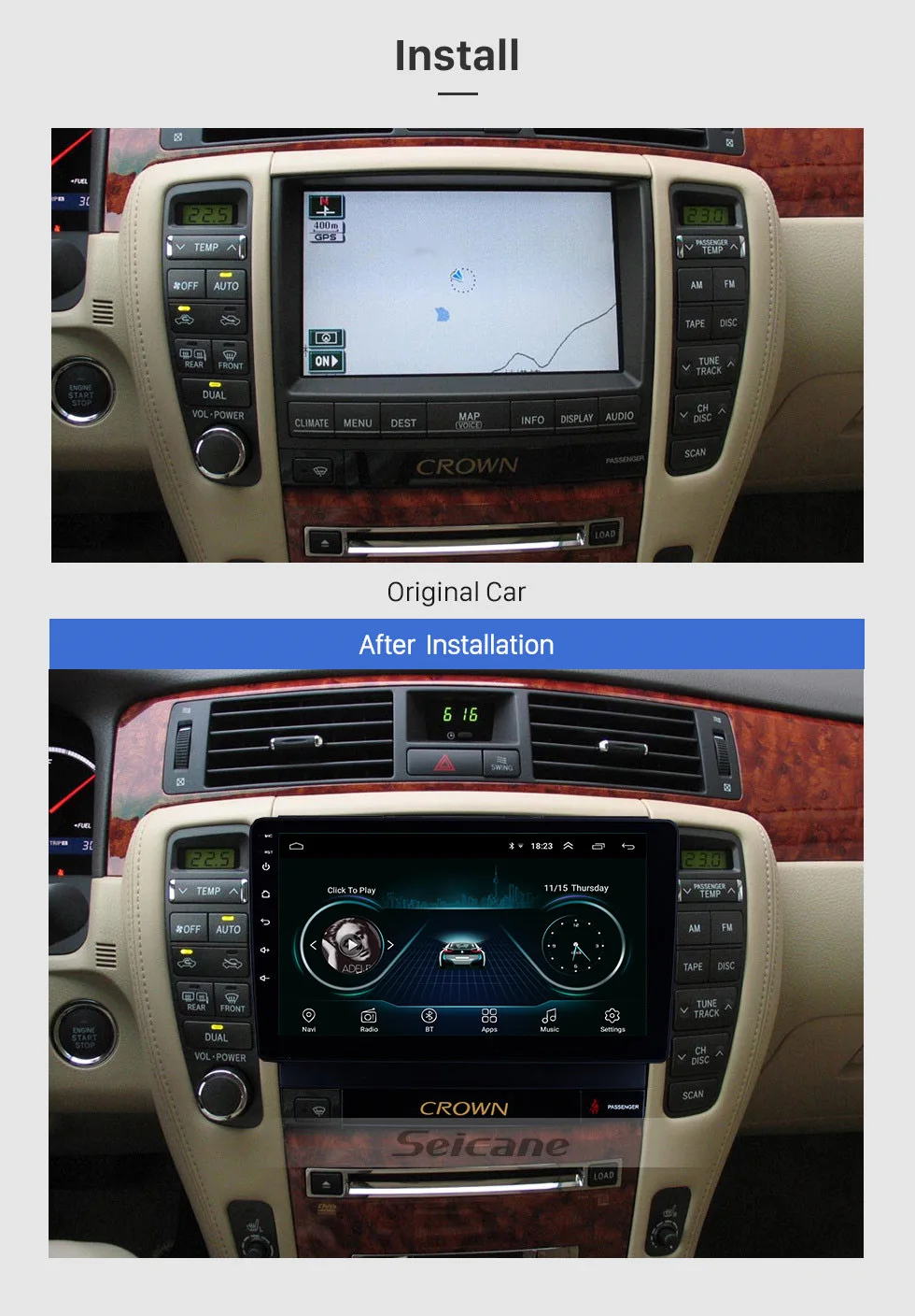 Seicane Android автомобильный Радио Стерео gps навигация для Toyota старый crown 2010 2011 2012 2013 2 Din сенсорный автомобильный мультимедийный плеер