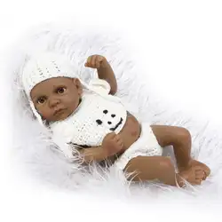 NPK28cm Черная кожа мини кукла мягкая полный силиконовые реалистичные новорожденного ребенка с белый вязать одежду силиконовые возрождается