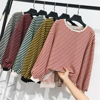 

Autumn loose irregular thin section striped long-sleeved knit round neck sweatshirt women