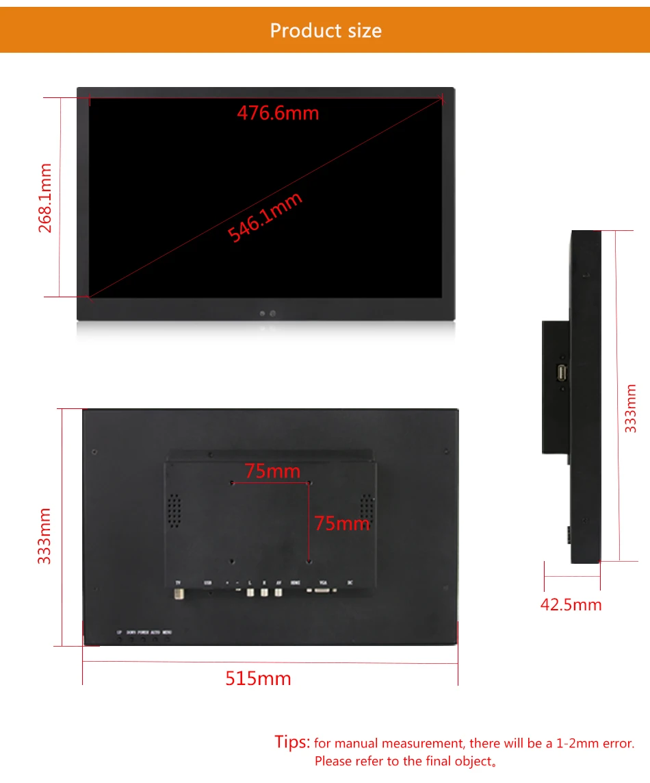 21 "/21.5 Дюймов VGA/USB/DVI Интерфейс одним касанием промышленных Управление ЖК-дисплей Мониторы/Дисплей из металла В виде ракушки фиксированной