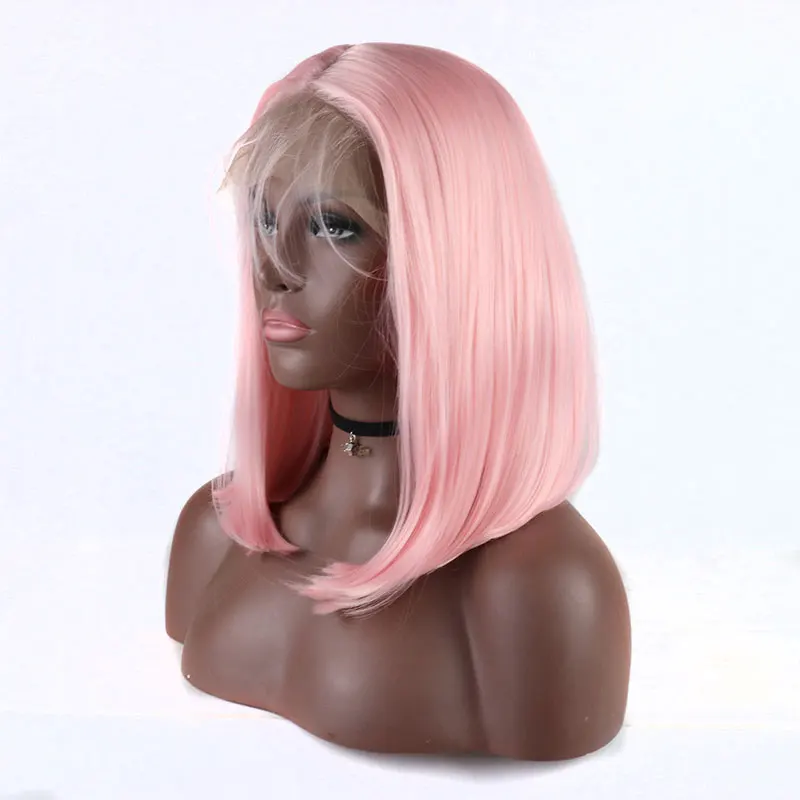 Bombshell Белый Розовый Короткие Боб прямой синтетические Синтетические волосы на кружеве парики Glueless жаропрочных волокна Детские волосы средней части для Для женщин