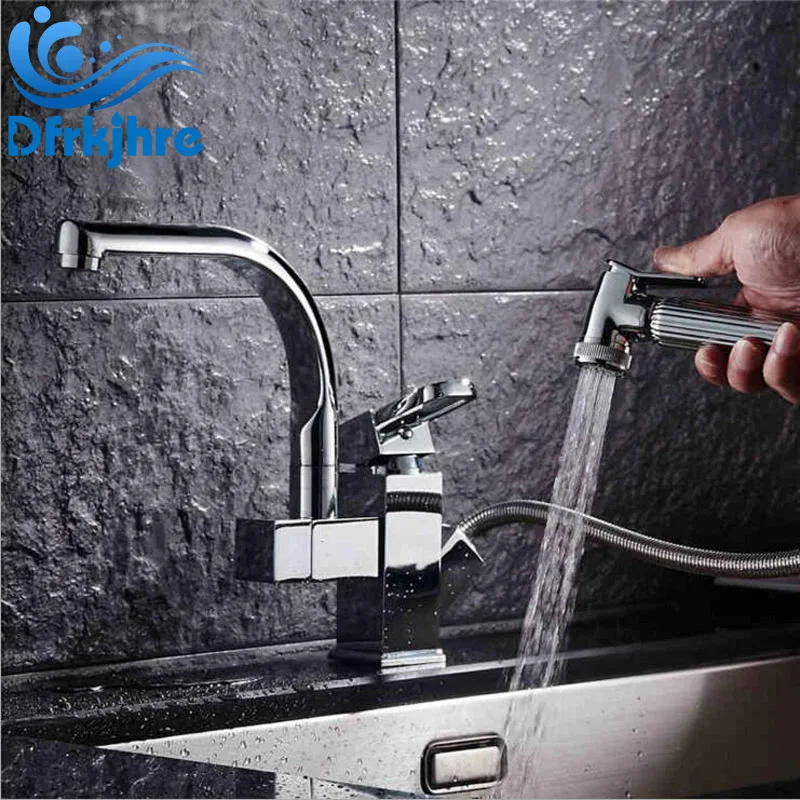 

Kitchen Faucets Pull Out Chrome Mixer Tap Swivel Spout Sink Faucet Copper