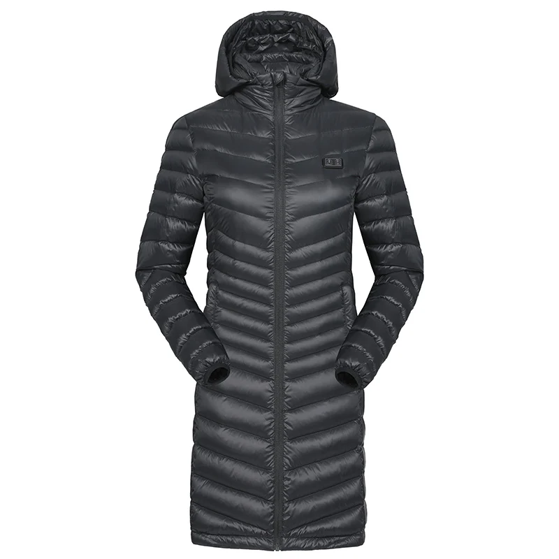 SNOWWOLF, женский зимний пуховик, USB, инфракрасный, с подогревом, с капюшоном, длинный, для спорта на открытом воздухе, кемпинга, рыбалки, тепловое пальто - Цвет: black