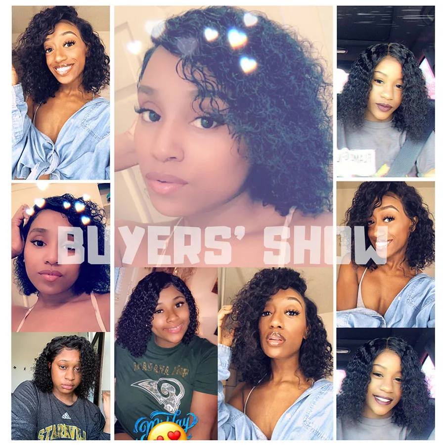 Baratos Peluca de cabello humano rizado de corte profundo mojado y ondulado 13*6 pelucas de cabello humano frontal de encaje Peluca de Bob corto pelo Remy brasileño Pre desplumado