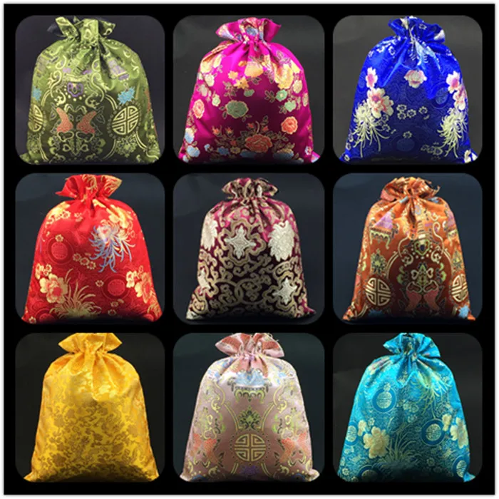 

Luxury Jacquard Cloth Travel Shoe Storage Bag Drawstring Reusable Dust Bag for Shoes Packaging Chinese Silk Brocade Pouch 50pcs/