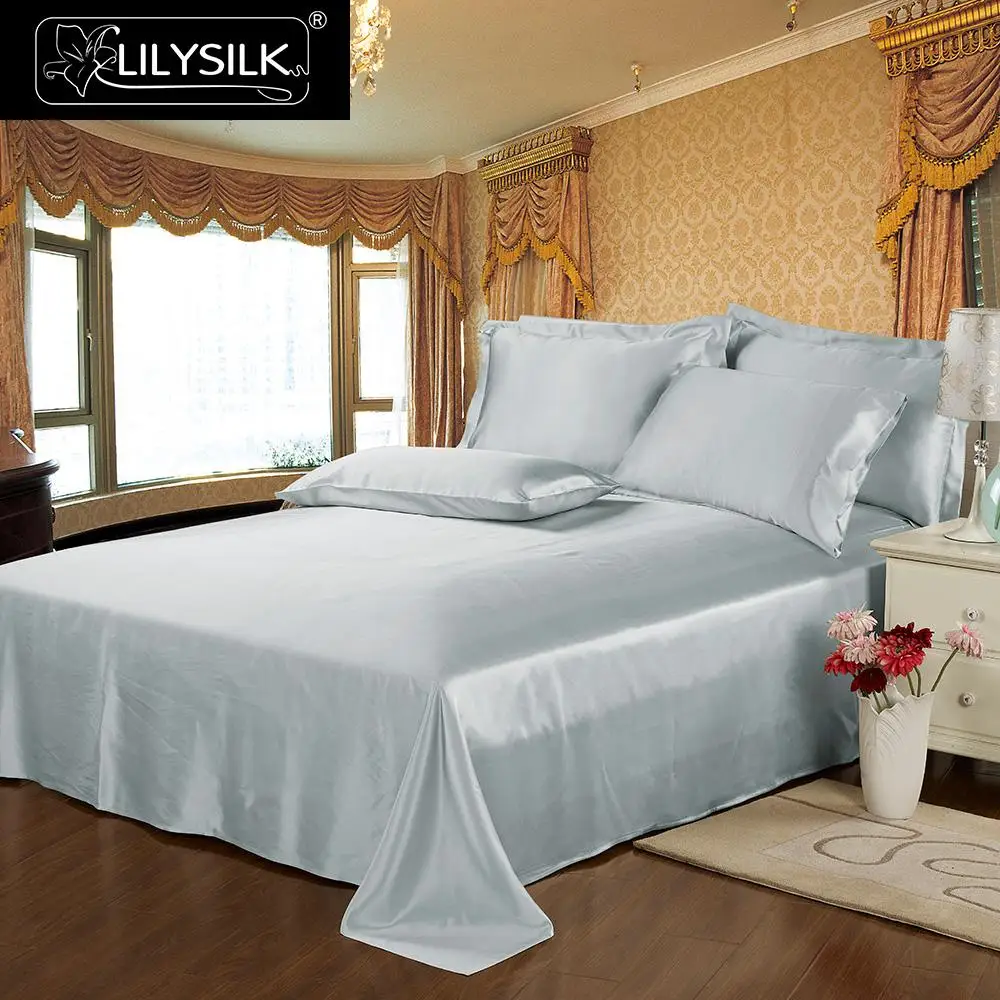 

LilySilk Bedding Set 3pcs 100 Mulberry Silk Luxury Queen King Flat Sheet Oxford Pillowcases 22 momme Seamless Free Shipping