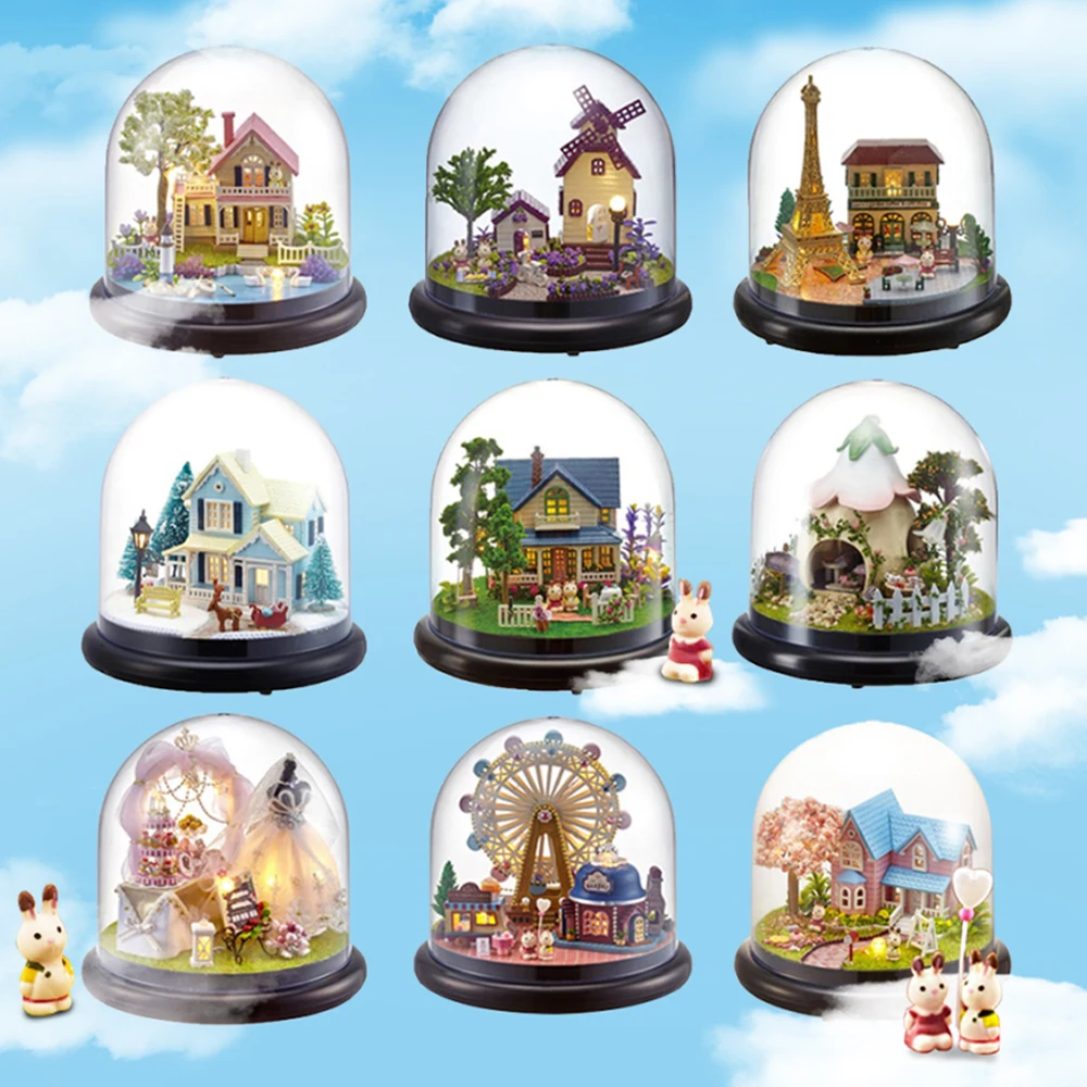 

Doll Houses Casa Miniature DIY Dollhouse With Furnitures Transparent Cover Wooden Mini House Toys For Children Christmas Gift #G