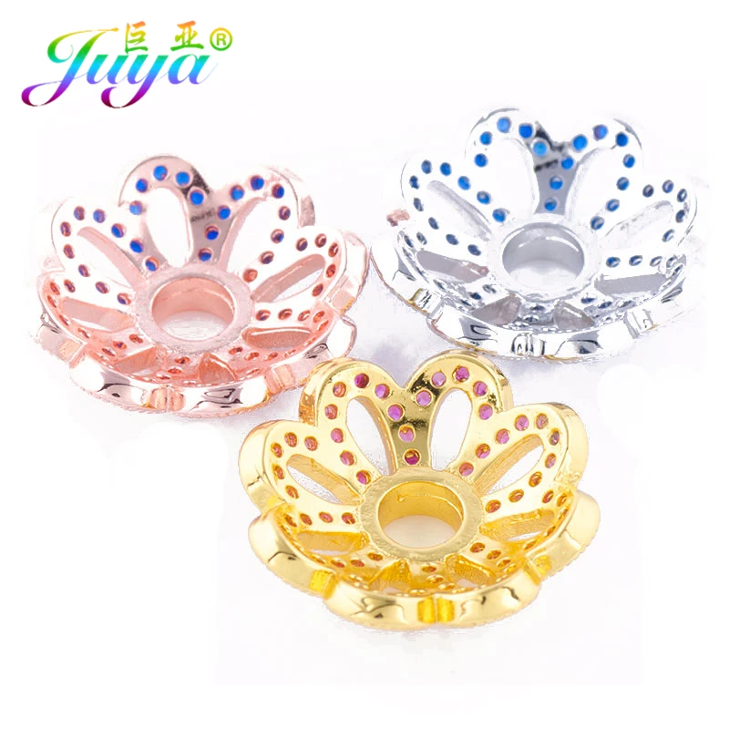 

DIY Women Fashion Beadwork Jewelry Finding Supplies Micro Pave Zircon Floating Flower Charm Spacer Metal Beads Accessories