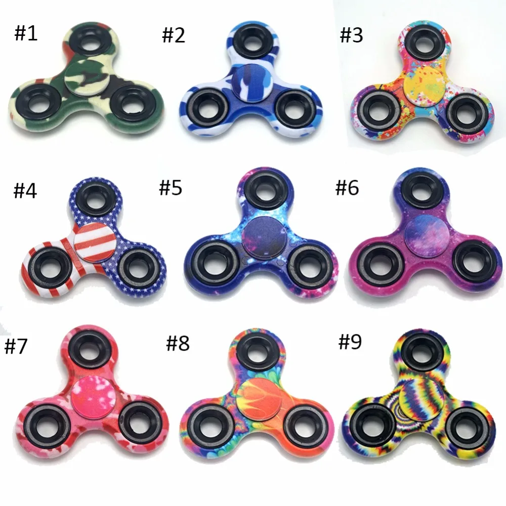 10 modelo Diferente impresso Fidget Tri Spinner Girador Girador EDC Mão Para O Autismo e TDAH Caso