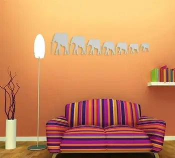 

New Arrvial!!! DIY Mirror Seven Cute Elephants Wall Stickers Home Decor Art Decal Acrylic Excellent Quality Home Decor