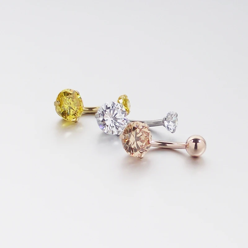 

1 Piece Rose Gold Stainless Steel Round Clear Cubic Zirconia Belly Ring Navel Ring 14G Body Piercing Jewelry