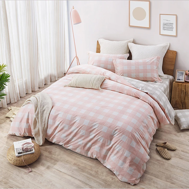 BEYOND Lovely Pink Bed Set Classic Plaid Stripe Quilt Cover Set 100