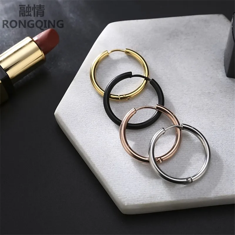 RONGQING 10 пар/упак. Модные круглые серьги-кольца из нержавеющей стали большие круглые женские серьги-кольца Подарки для женщин